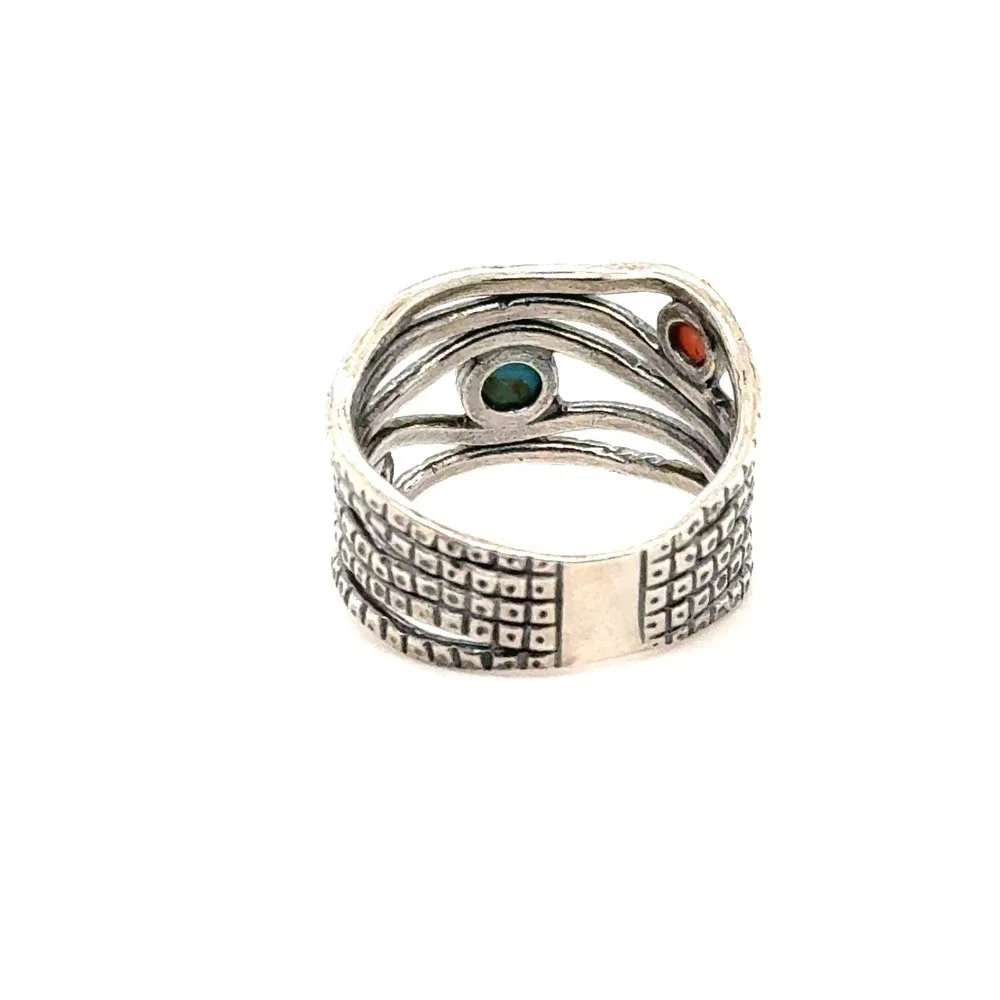 Silpada Sterling Silver Turquoise Coral Multi Band Wrap Ring Size 7 R1970